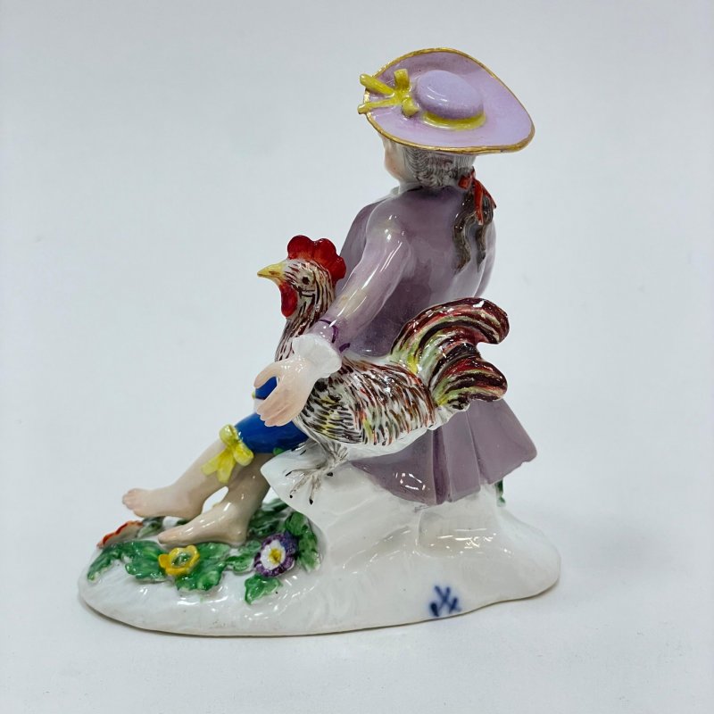 Коллекционная редкая статуэтка Юноша с петухом Meissen 1750-1755 гг