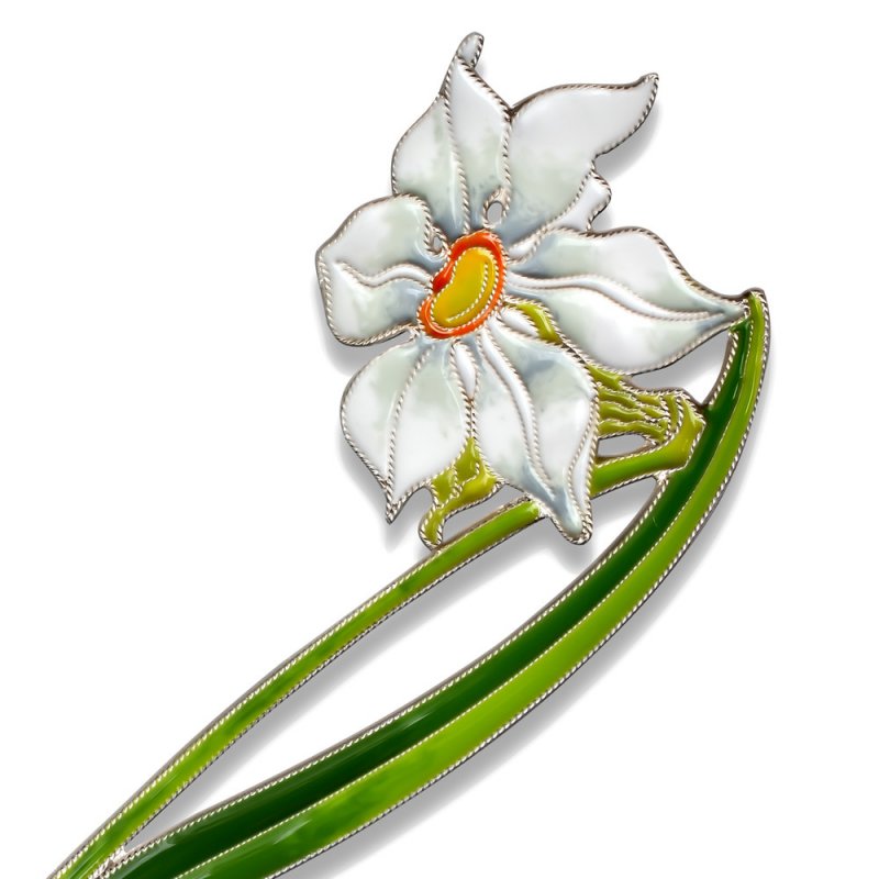 Серебряная Брошь «Нарцисс поэтический» малый 