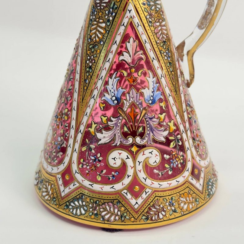 Старинный графин - круэт Moser из клюквенного стекла с эмалями 