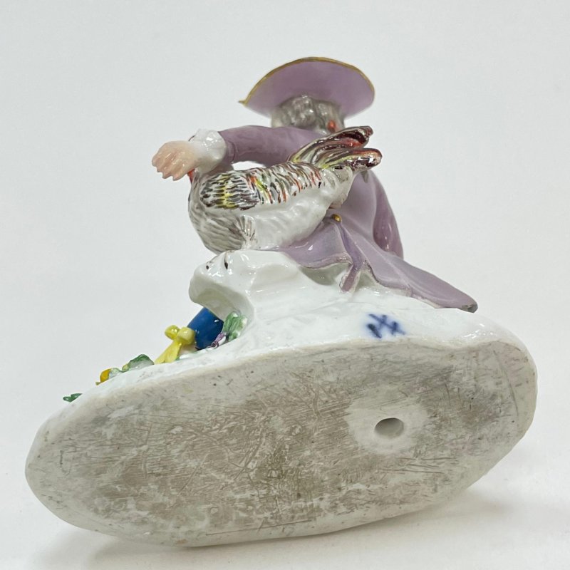 Коллекционная редкая статуэтка Юноша с петухом Meissen 1750-1755 гг