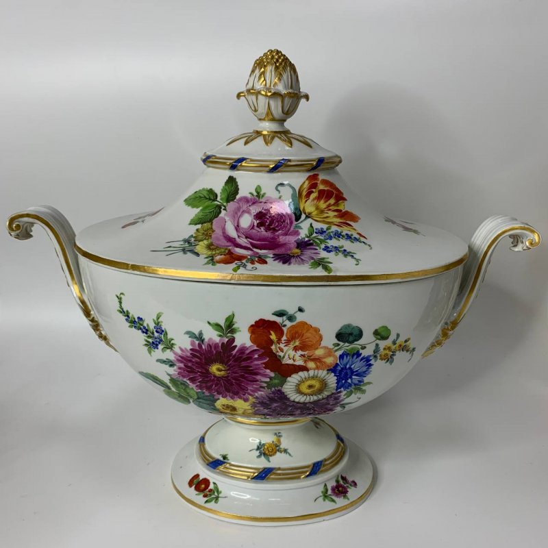 Старинная супница с цветочной росписью периода Marcolini (Марколини) (к) 