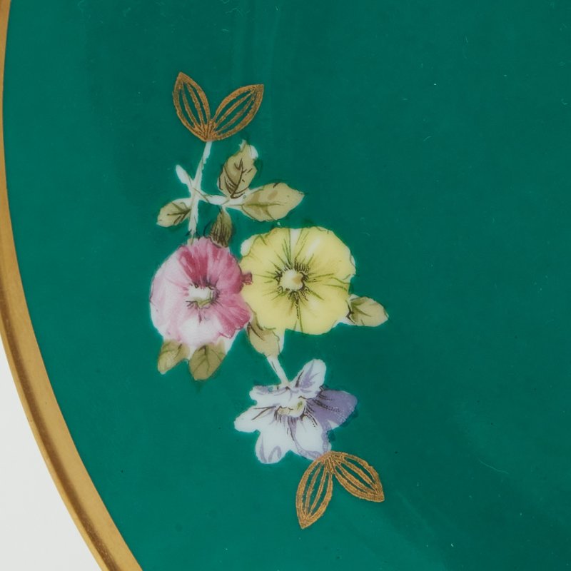 Тарелка зеленая цветы