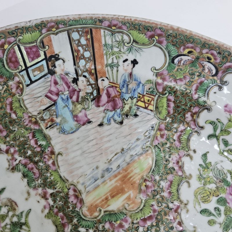 Блюдо овальное фарфор Китай розовое семейство 1830-1840 (к)