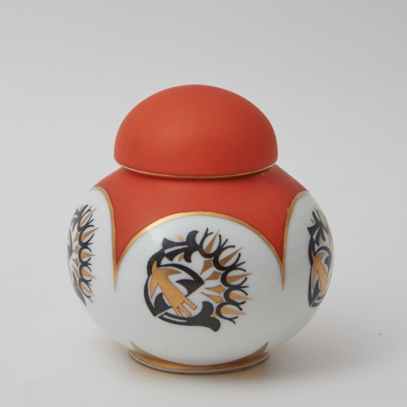 Ваза ар-деко с оранжевой крышкой Фрауройт