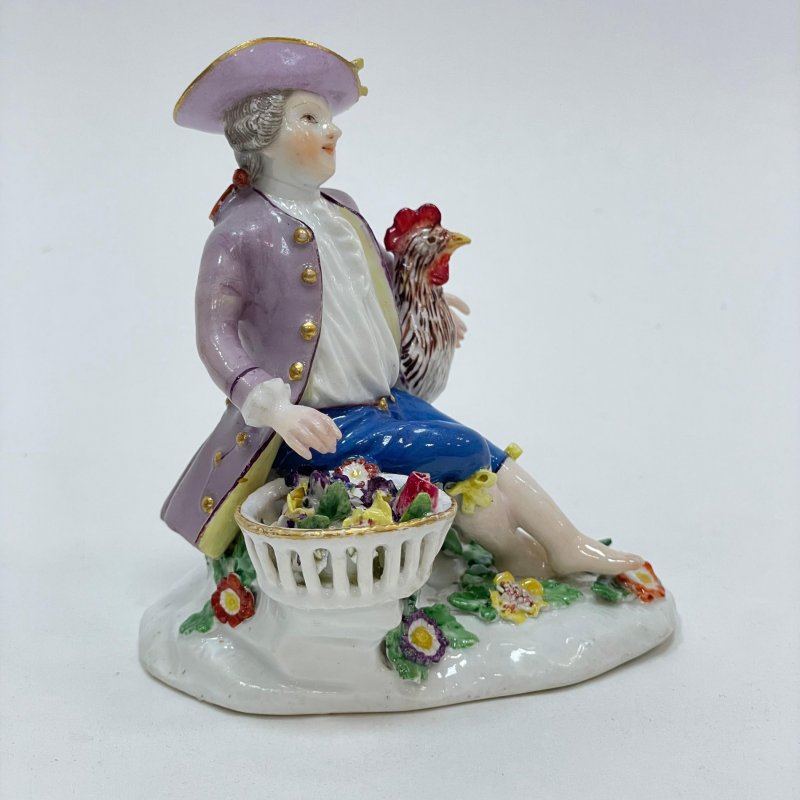 Коллекционная редкая статуэтка Юноша с петухом Meissen 1750-1755 гг