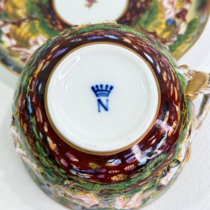 Большая чашка с блюдцем для чая в стиле Каподимонте (Д)