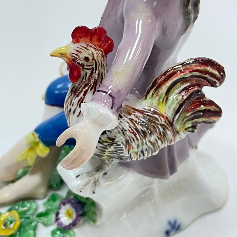Коллекционная редкая статуэтка Юноша с петухом Meissen 1750-1755 гг