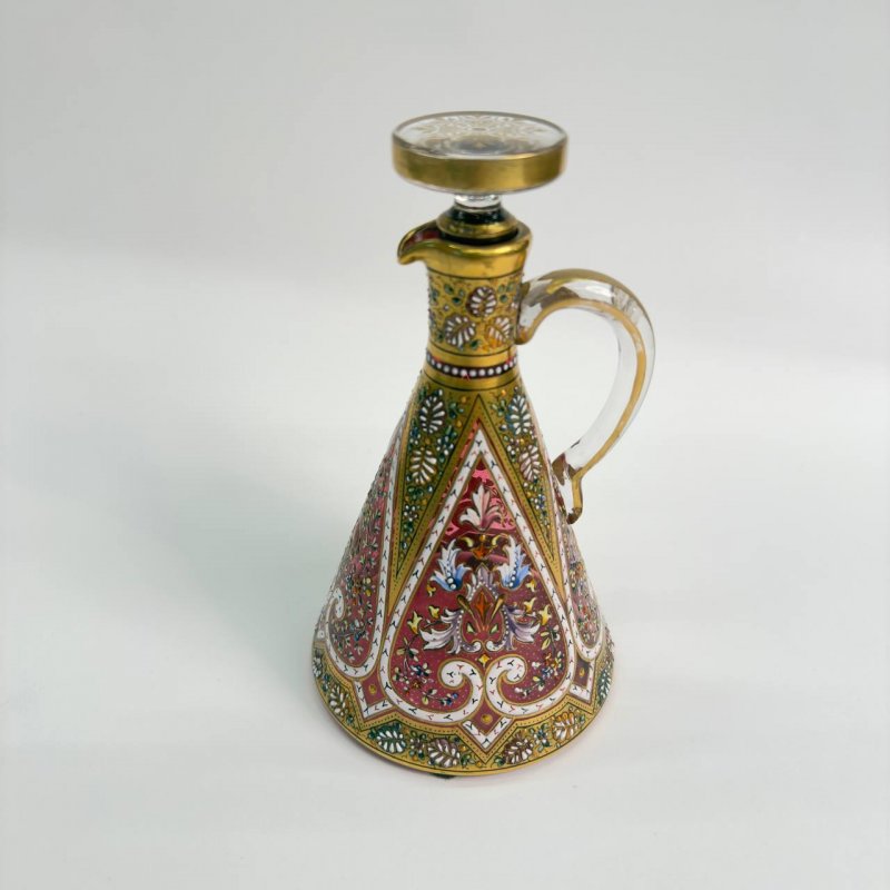 Старинный графин - круэт Moser из клюквенного стекла с эмалями 