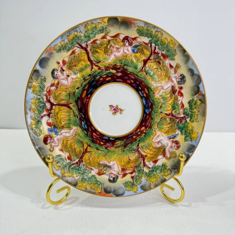 Большая чашка с блюдцем для чая в стиле Каподимонте (Д)