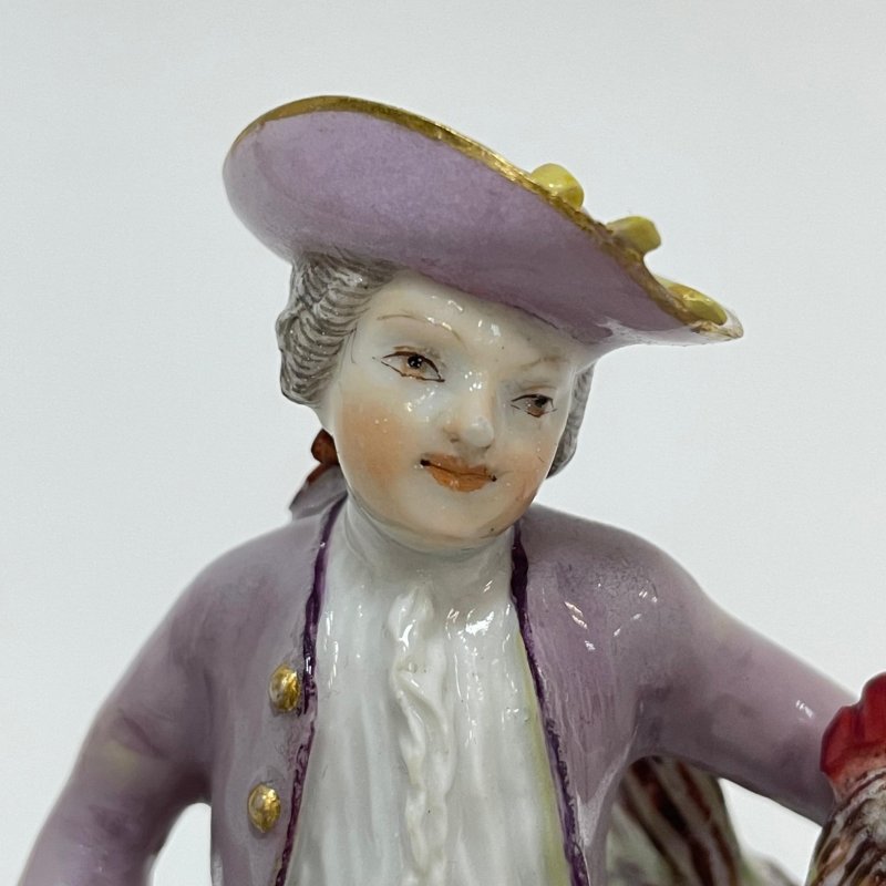Коллекционная редкая статуэтка Юноша с петухом Meissen 1750-1755 гг