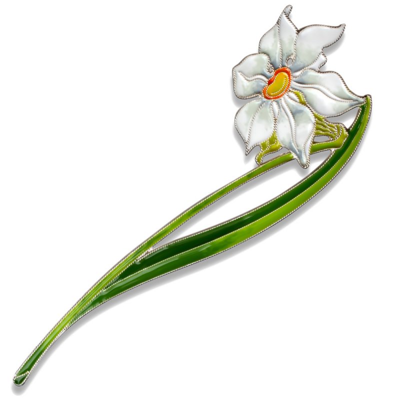 Серебряная Брошь «Нарцисс поэтический» малый 