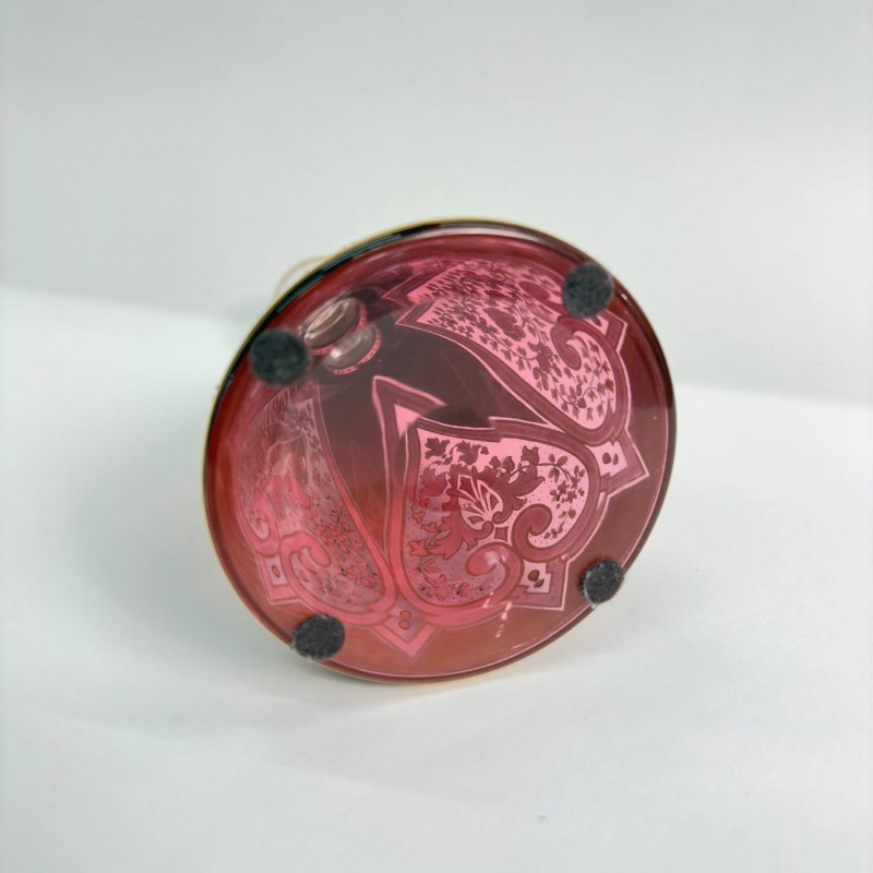 Старинный графин - круэт Moser из клюквенного стекла с эмалями 