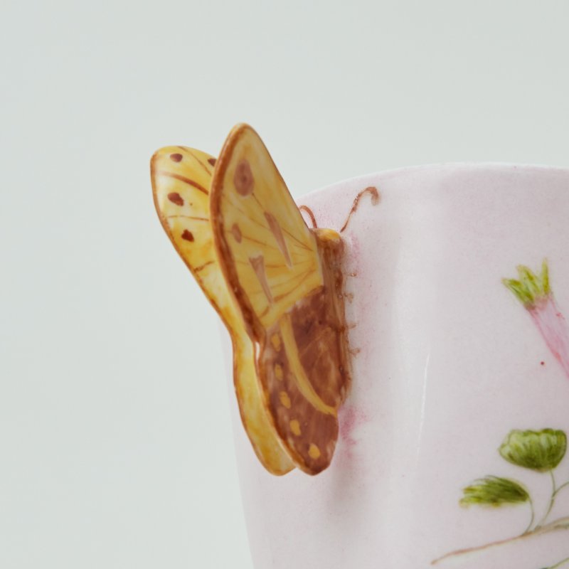 Чайное трио Haviland розовое с ручкой бабочкой