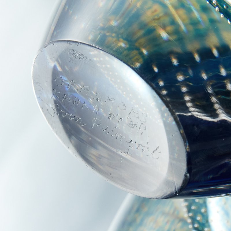 Авторская ваза ручной работы сине-зеленого стекла Kraka