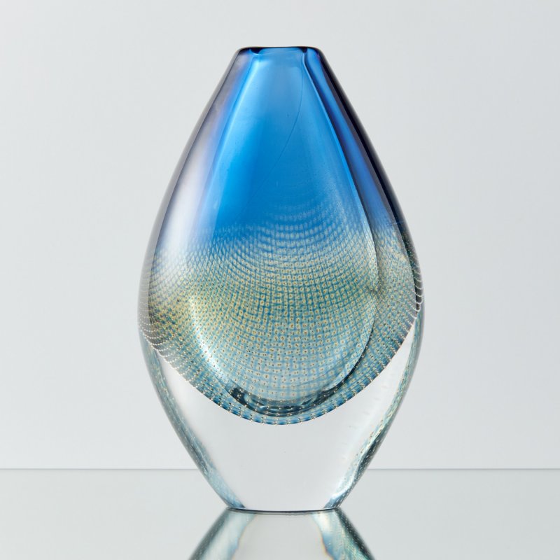 Авторская ваза ручной работы сине-зеленого стекла Kraka