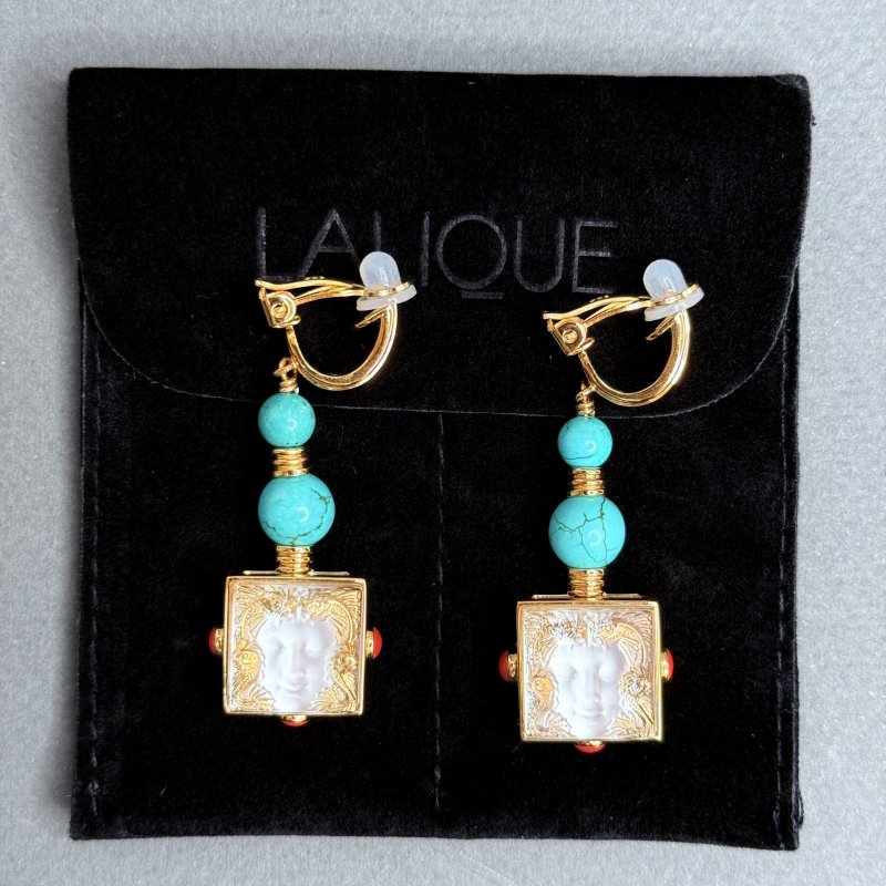 Серьги клипсы Lalique Arethuse техника золочения Gold Vermeil ручная работа Франция 2020-2025 